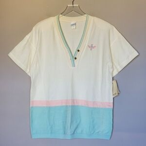 NWT Vtg  80s Catalina Colorblock Pastel V-Neck Preppy Tennis Golf Pickleball Top